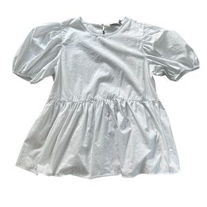 ASOS Women's White Puff Sleeve 100% Cotton Peplum Top Shirt Size 6 S